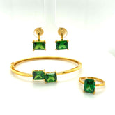 22K Gold Green CZ Full Se Earrings, Rings with Bangle